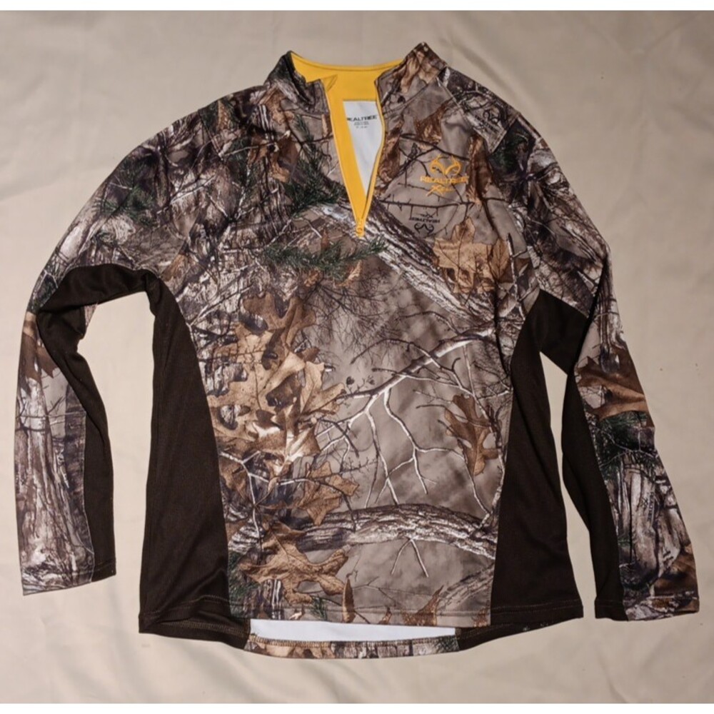 Realtree Xtra Camo Brown Yellow 1/4 Zip Thin Pullover Hunting Hiking MEDIUM